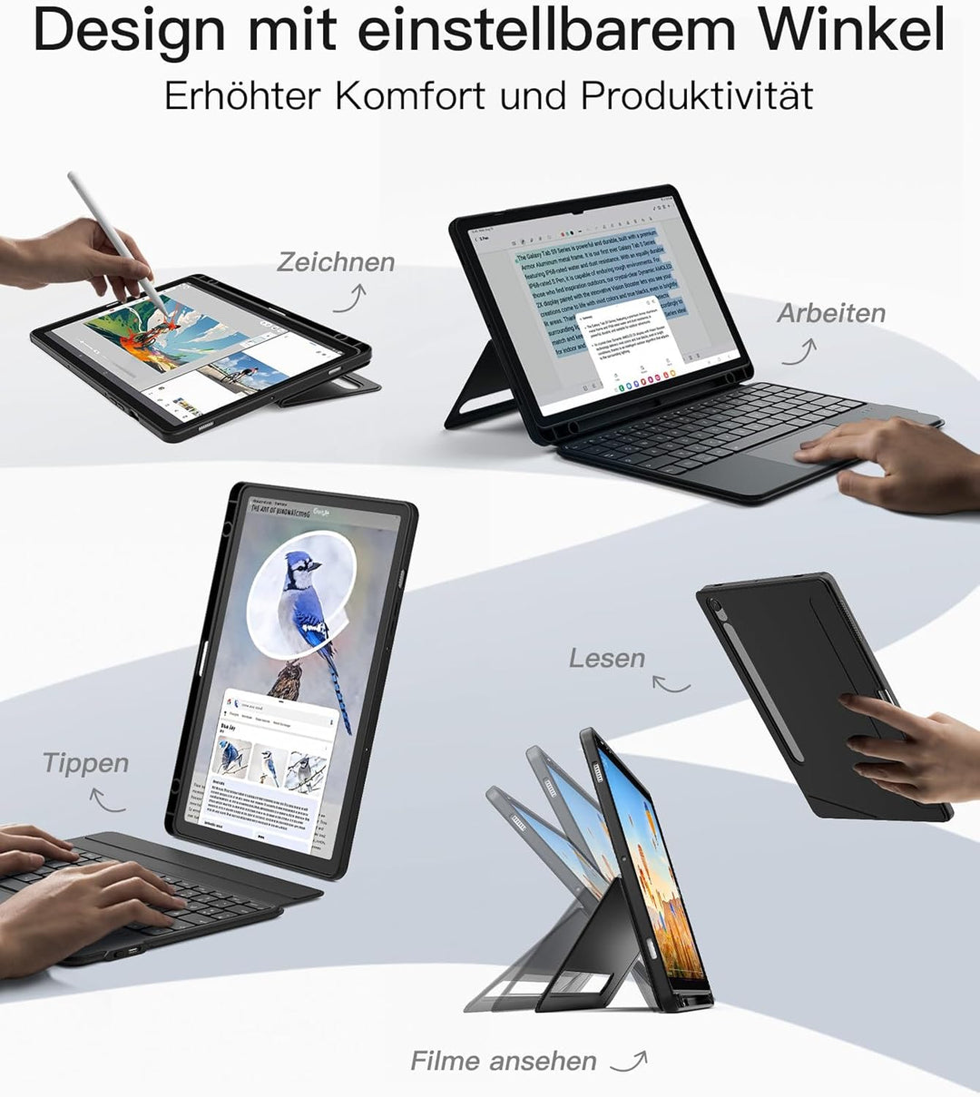 Inateck Hülle mit Tastatur für Samsung Galaxy Tab S10 Lite/S10 FE/S9 FE/S9,Tastatur für Tablet Hoch-