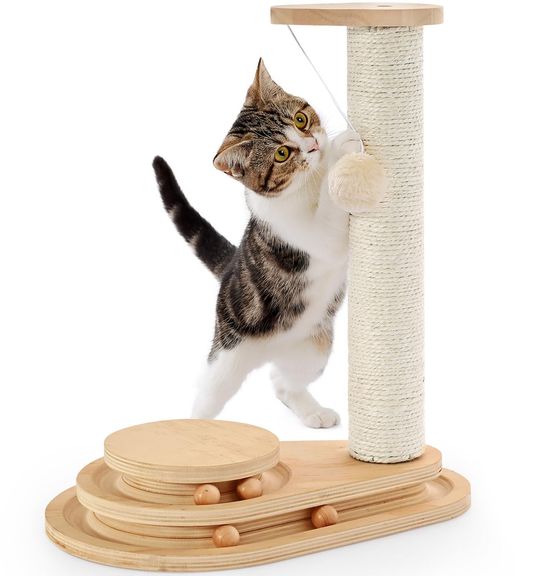 Made4Pets Kratzbaum, Katzenkratzbaum, Kätzchenspielzeug für Indoor-Katzen, Holzkugelschiene, zweilag