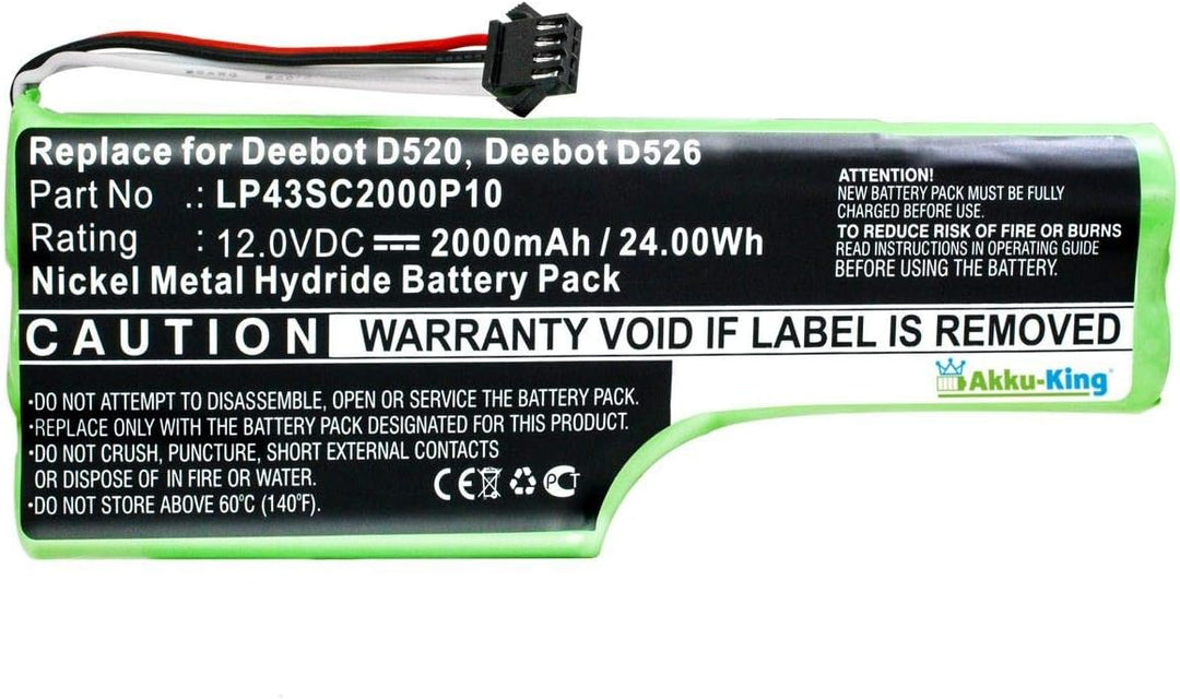 Akku kompatibel mit Ecovacs Deebot D520, D526 - ersetzt LP43SC2000P10 - NI-MH 2000mAh Deebot D520 /