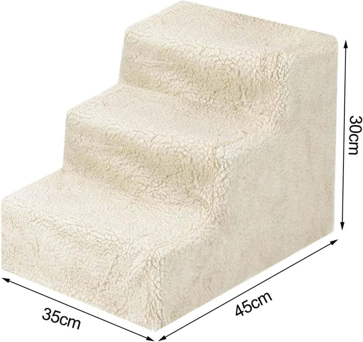 Hundetreppe 3 Stufen 30cm hoch | Haustiertreppe mit Plüschbezug | rutschfeste Katzentreppe & Hundetr