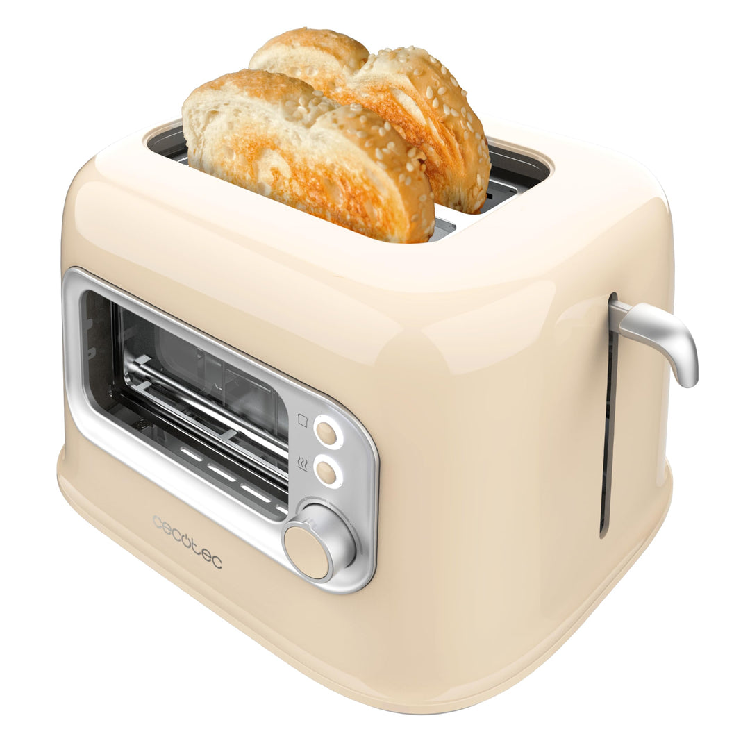 Cecotec Vertikaler Toaster RetroVision Beige, 700W Leistung, 2 Extra-breite Schlitze, Einzigartiges