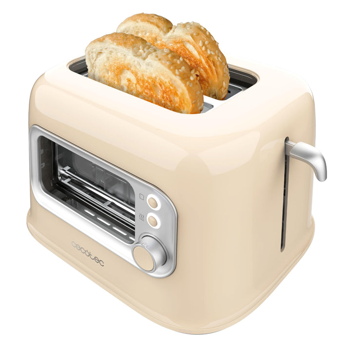 Cecotec Vertikaler Toaster RetroVision Beige, 700W Leistung, 2 Extra-breite Schlitze, Einzigartiges