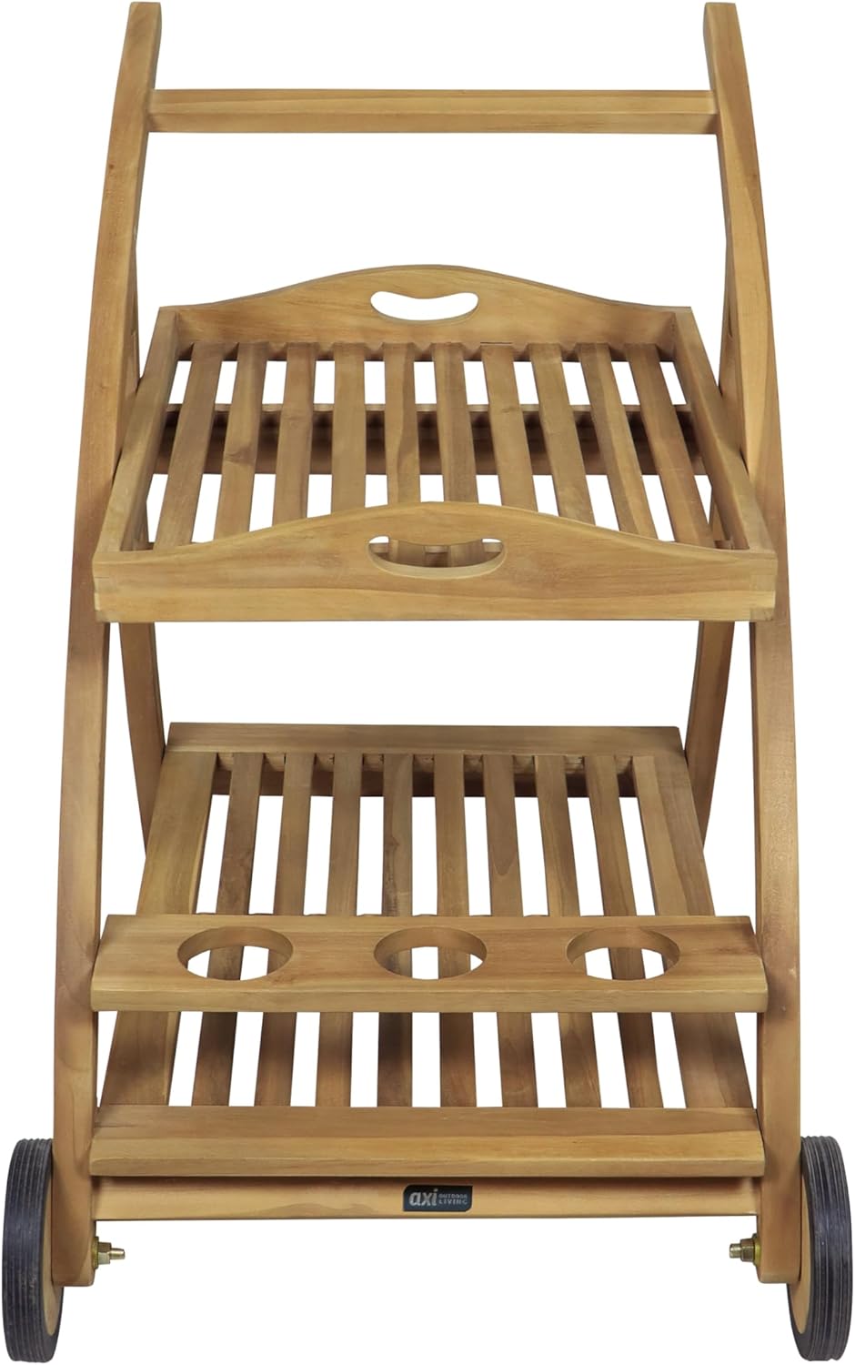 AXI Adi Servierwagen aus Teak Holz mit abnehmbarem Tablett & Flaschenhalter | Küchenwagen mit Rollen