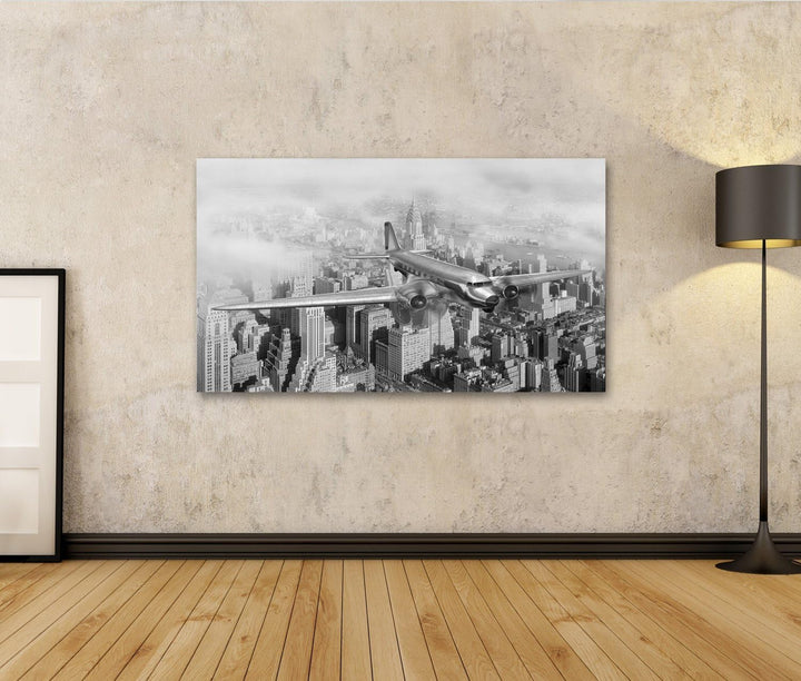 islandburner Bild Bilder auf Leinwand Vintages Bild von Douglas DC-3 über New York City Wandbild, Po