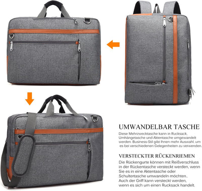 CoolBELL umwandelbar Aktentasche Rucksack Messenger Bag 17,3 Zoll Laptoptasche Herren Business Umhän