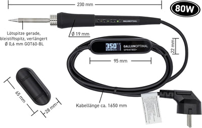 GALLUNOPTIMAL Temperatur geregelter Lötkolben mit OLED-Display und Kartuschenspitze, 1,77m Silikonka