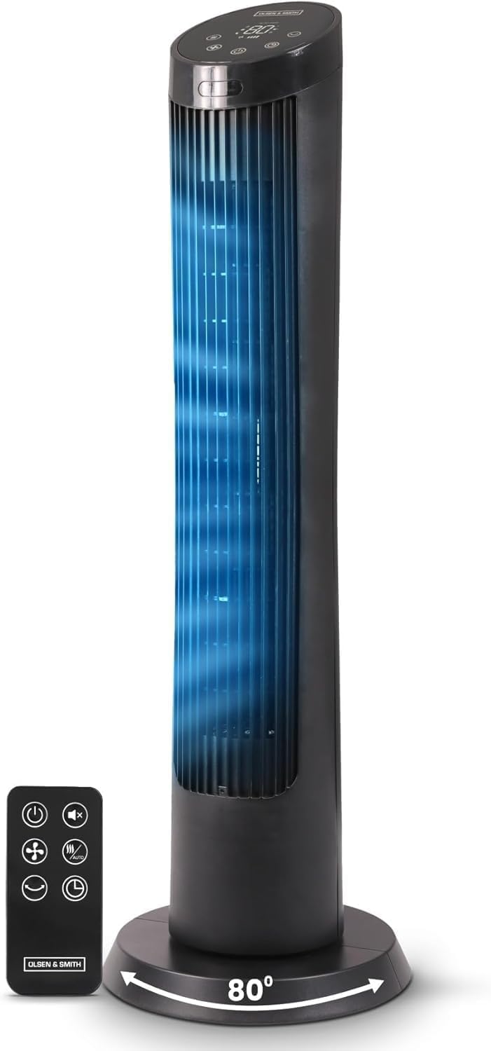 Olsen & Smith Turmventilator mit Fernbedienung | Leiser 27-dB-Ventilator fürs Schlafzimmer | 91 cm (
