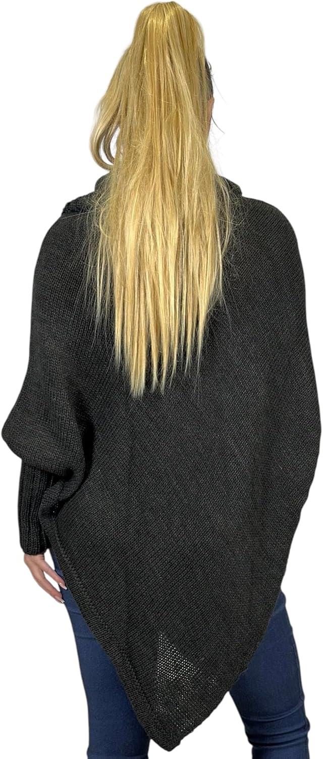 Mississhop Poncho Strick Sweatshirt Pullover Umhang Überwurf Einheitsgrösse Graphit, Einheitsgrösse