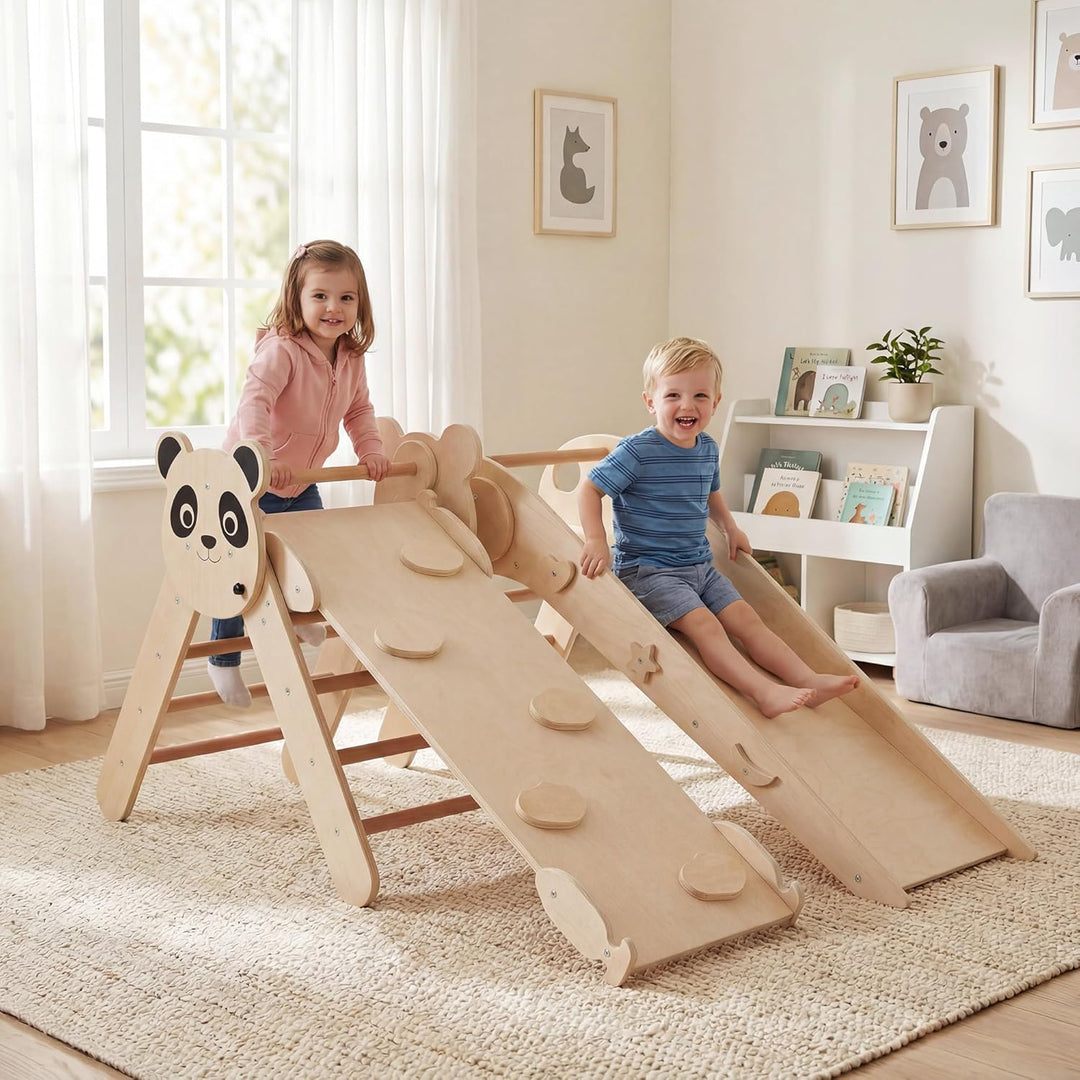 RELAX4LIFE 3er Set Montessori Kletterdreieck, Indoor Klettergerüst mit Rutsche, Rampe & Kletterleite