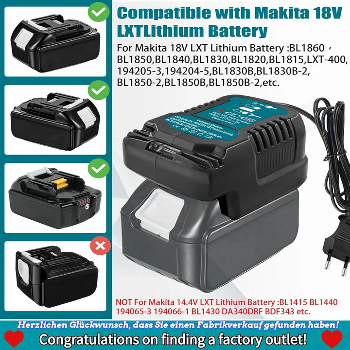 MAKBOS Ladegerät Kompatibel mit Makita 18V Akku BL1850B BL1860 BL1830 BL1815,Ersatz DC18RC 18V Schne