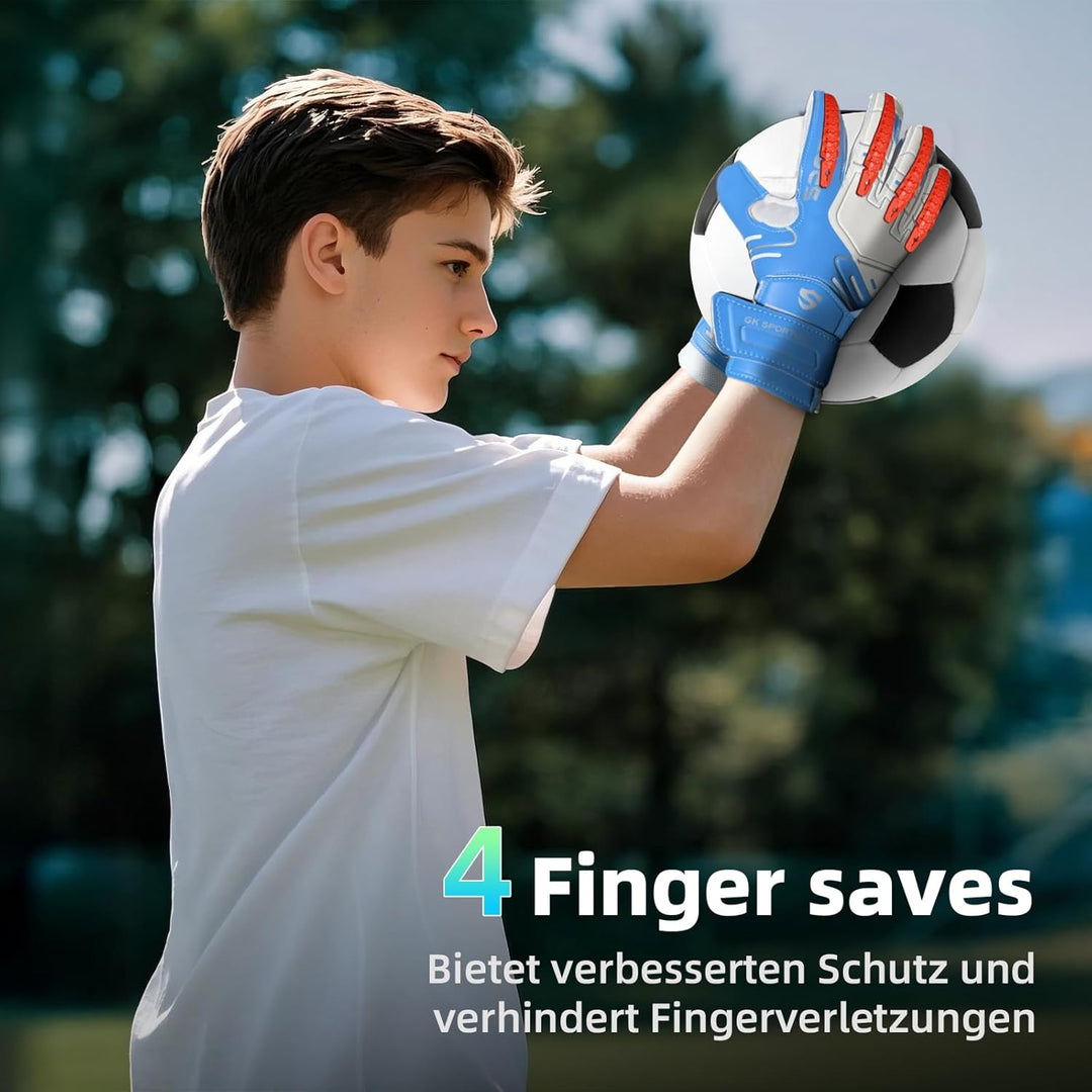 Jugendliche und Erwach,Kinder sener Torwarthandschuhe mit Fingersave，Rutschfes，Gewährung von Starken