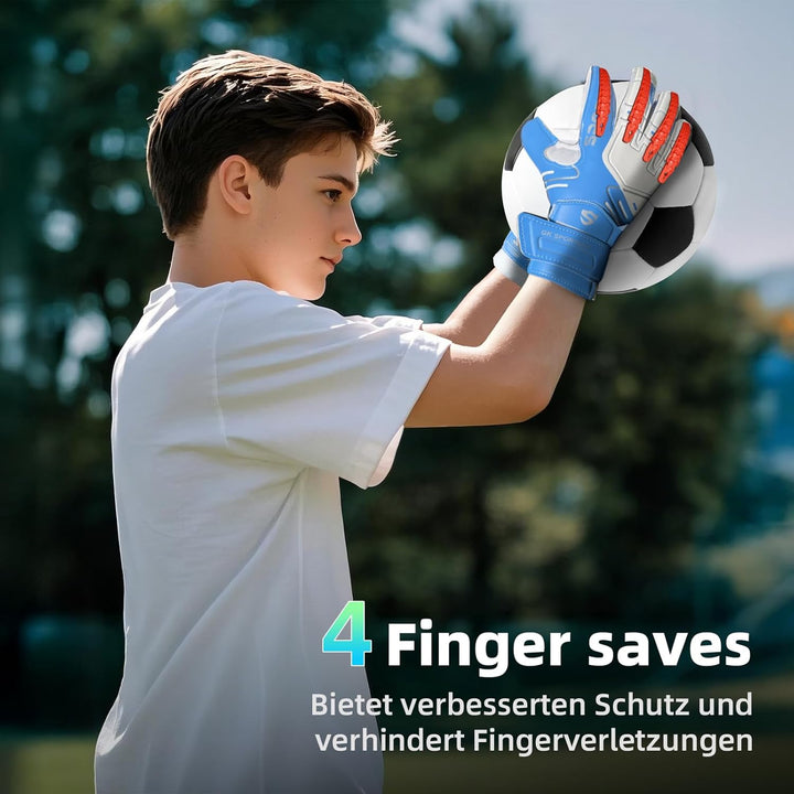 Jugendliche und Erwach,Kinder sener Torwarthandschuhe mit Fingersave，Rutschfes，Gewährung von Starken
