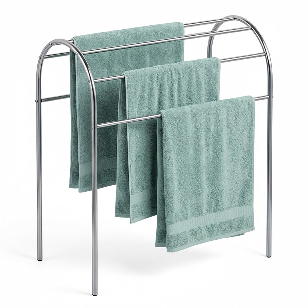 Relaxdays Handtuchständer, HBT: 81,5 x 78 x 29,5 cm, Edelstahl, 6 Stangen, stehender Handtuchhalter,