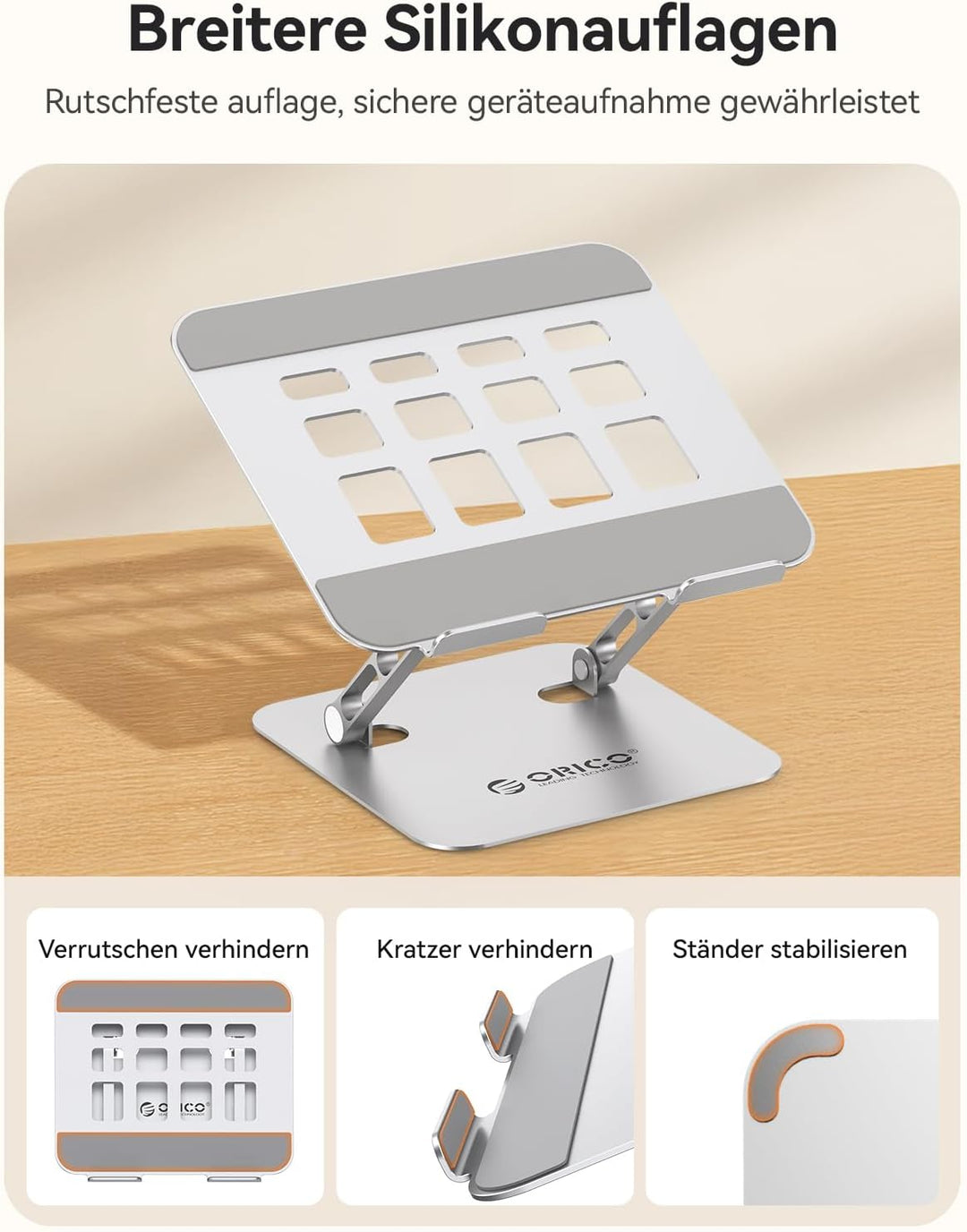 ORICO Laptop Ständer Höhenverstellbarer, Faltbarer Aluminium Notebook Ständer, Belüfteter Ergonomisc