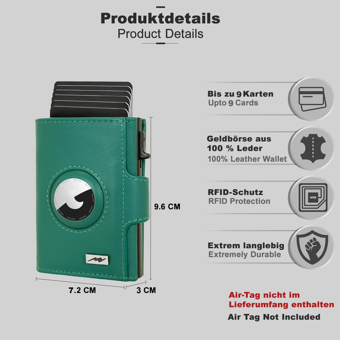 Marc Peter® Chicago Leder Push Air Slim Wallet - Airtag Geldbörse mit Münzfach - RFID Schutz kleines