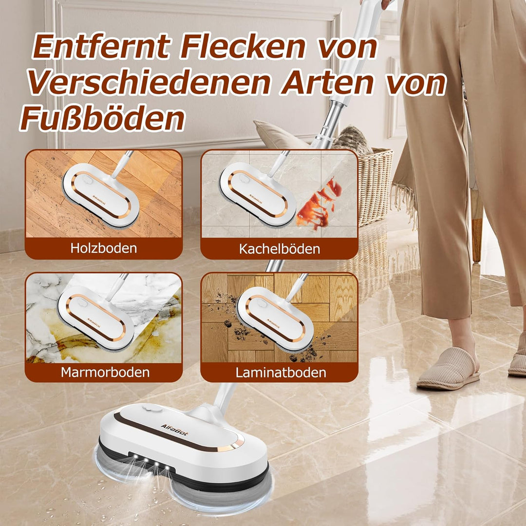 AlfaBot S2 Kabellos Elektrischer Mopp, bodenreiniger Spin Mop, Elektrischer Mop mit Sprühfunktion un