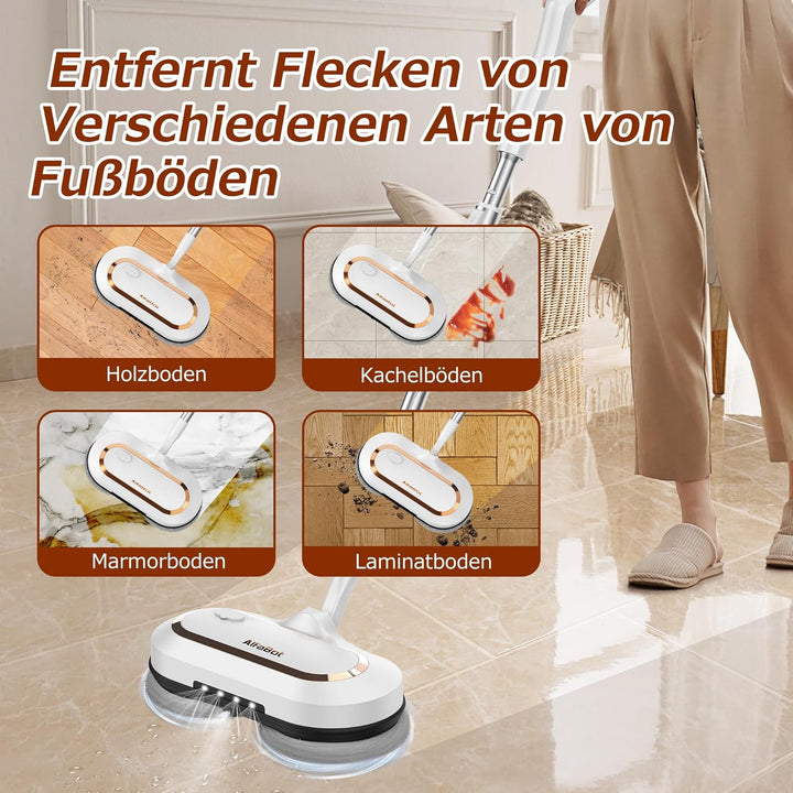 AlfaBot S2 Kabellos Elektrischer Mopp, bodenreiniger Spin Mop, Elektrischer Mop mit Sprühfunktion un