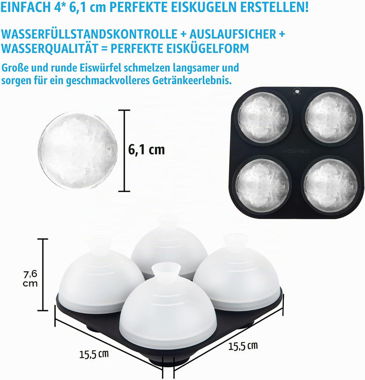 HONYAO Eiswürfelform Kugel Silikon mit Deckel, Runde Eiskugelform BPA Frei, Faltbar Auslaufsicher 6c