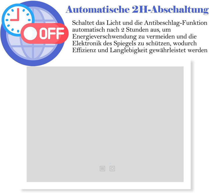 Badspiegel mit Beleuchtung 90x60 cm LED Spiegel Bad mit Touch-Schalter Beschlagfrei Badezimmerspiege