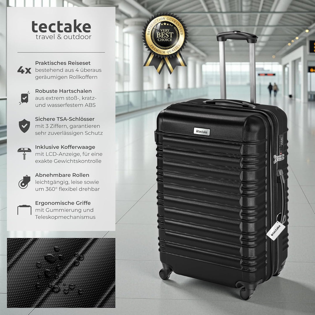 tectake® 4tlg. Hartschalenkoffer Set, Reisekoffer Set mit Rollen, Hartschale aus ABS, Koffer Set mit