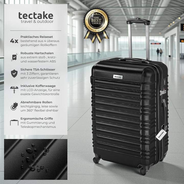 tectake® 4tlg. Hartschalenkoffer Set, Reisekoffer Set mit Rollen, Hartschale aus ABS, Koffer Set mit