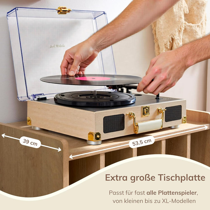 ACAZA Vinylmöbel – für Plattenspieler – 56,5 x 39 x 66 cm – Licht Eiche – Holzdesign – Vinyl-Aufbewa