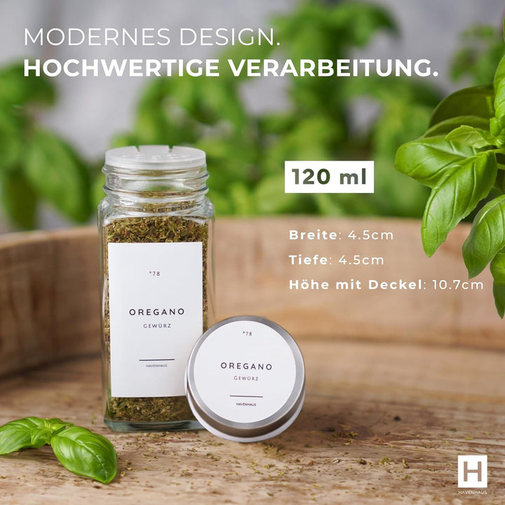 Gewürzgläser Set | hochwertiges Komplettset aus 24x Gewürz Gläser [120ml] inkl. 336 deutschen Gewürz