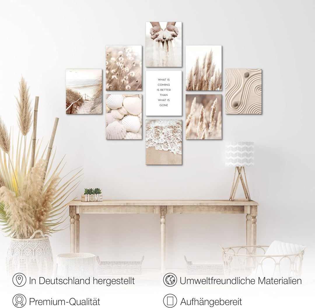 Novart Wandbilder Boho - KOMPLETT AUFHÄNGFERTIG - Pampas Wohnzimmer Schlafzimmer- 9 Moderne Mood-Bil