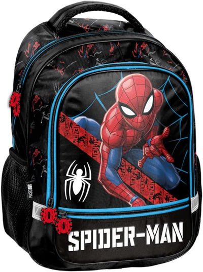 Paso Schulrucksack Set 3 Tlg. - Mit Turnbeutel & Befüllter Federmappe - Spiderman, Schwarz, 43 x 31