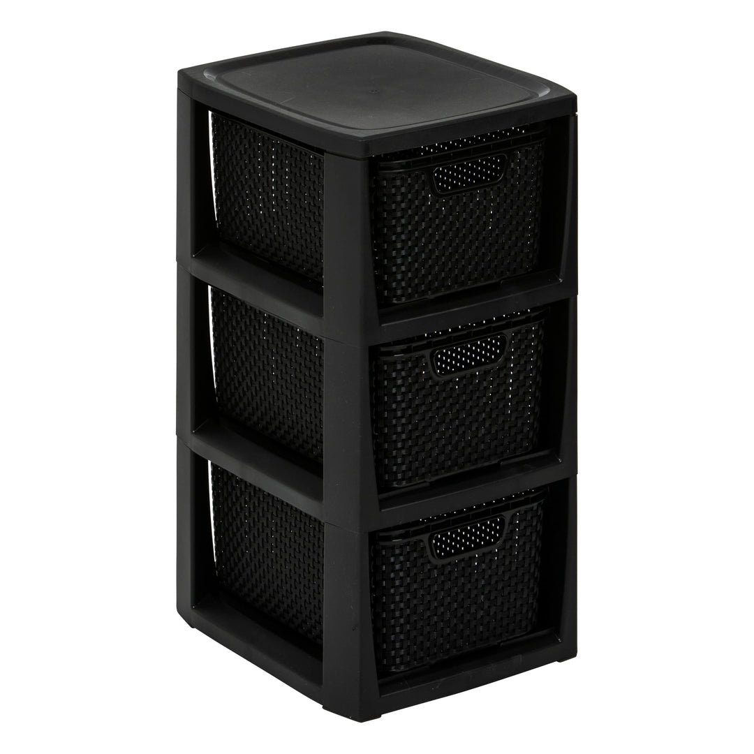 BranQ - Home essential Regal in Rattan Design, BPA-freie Kunststoff PP, Schwarz, 29,5x24x48,7 cm, 3