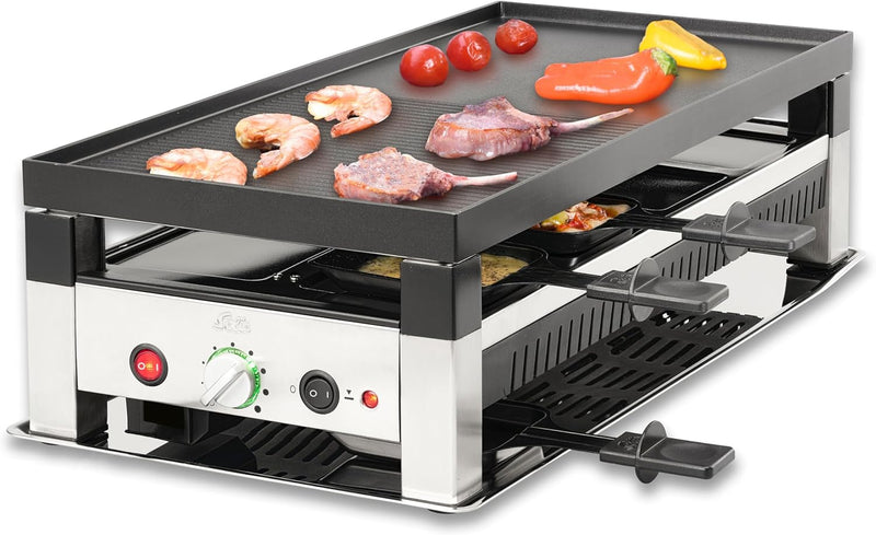 Solis Tischgrill 5 in 1 Table Grill 791 - Raclette + Grill + Wok + Pizza Grill + Crêpes - Raclette f