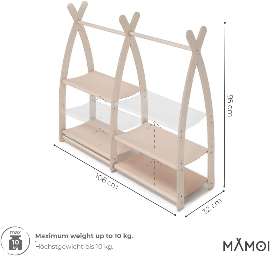 MAMOI® Kleiderstange Baby Kinderzimmer | Kinderkleiderstange 106x95x32cm / 53x95x32cm | Kinder Kleid