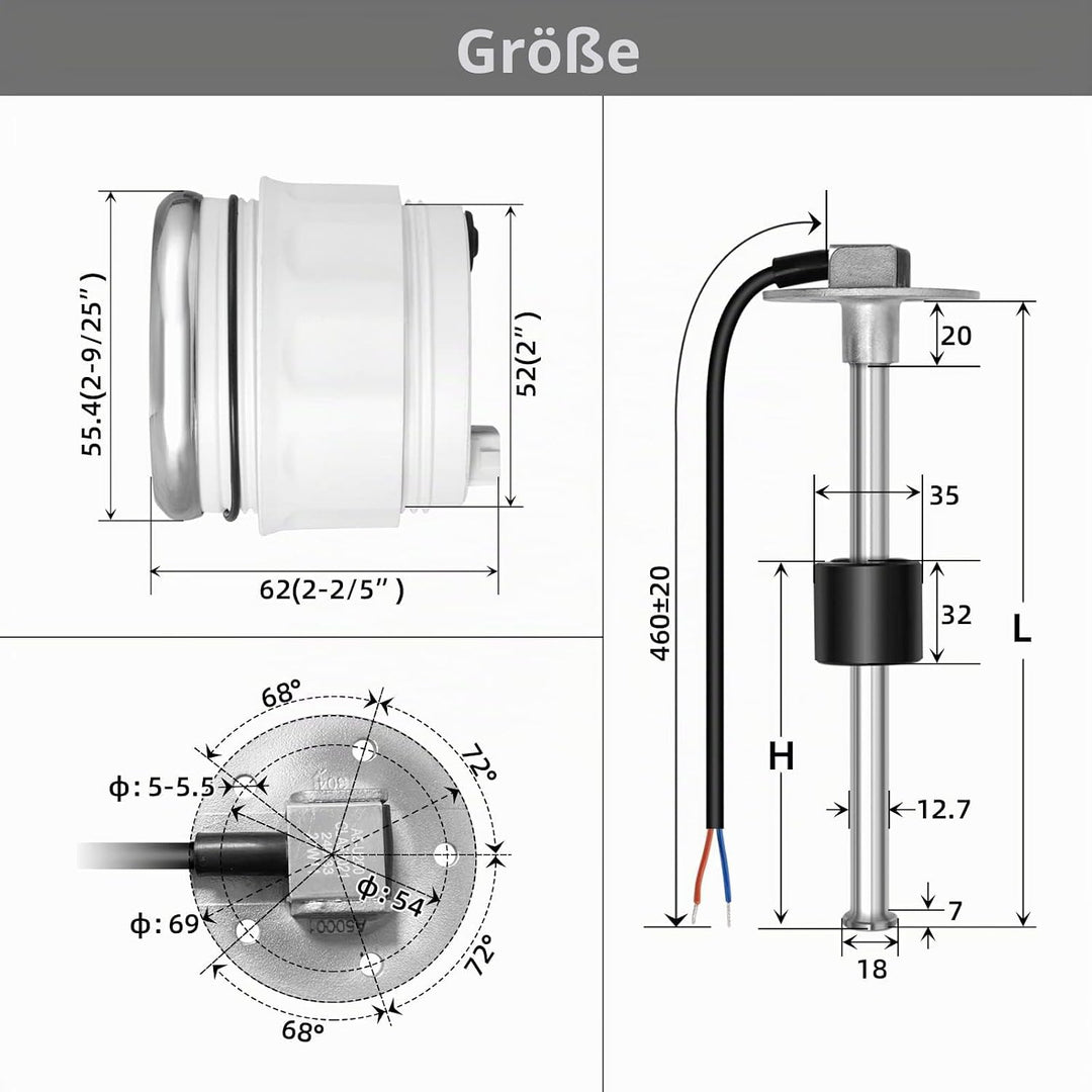 Kraftstoffanzeige,Rupse Universal Auto Kraftstoffstandsanzeige Tankuhr mit Wasserstandssensor Krafts