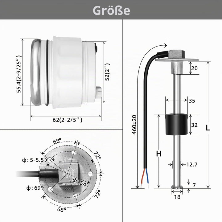 Kraftstoffanzeige,Rupse Universal Auto Kraftstoffstandsanzeige Tankuhr mit Wasserstandssensor Krafts