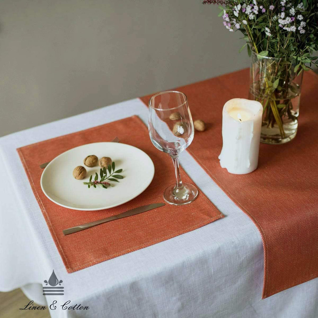 Linen & Cotton Tischsets Platzsets Stoff Tischmatte Pietro - 100% Leinen, Coral Rosa (30 x 45cm, 2 S