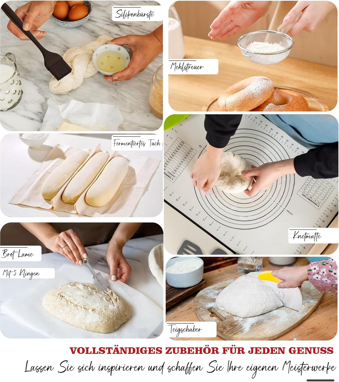 Gusseisen Brotbacktopf mit Deckel & Gärkorb – Dutch Oven für Sauerteigbrot – 4,6L Brotform mit Banne