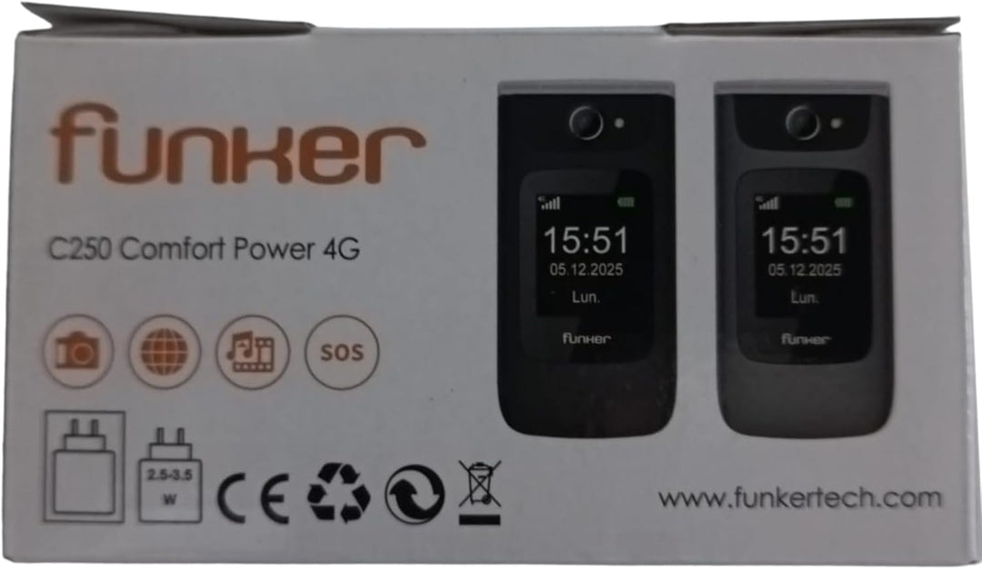 Funker C250 Comfort Power 4G Klapphandy für Senioren, Ladestation, kontrastreiche Tastatur, SOS-Tast