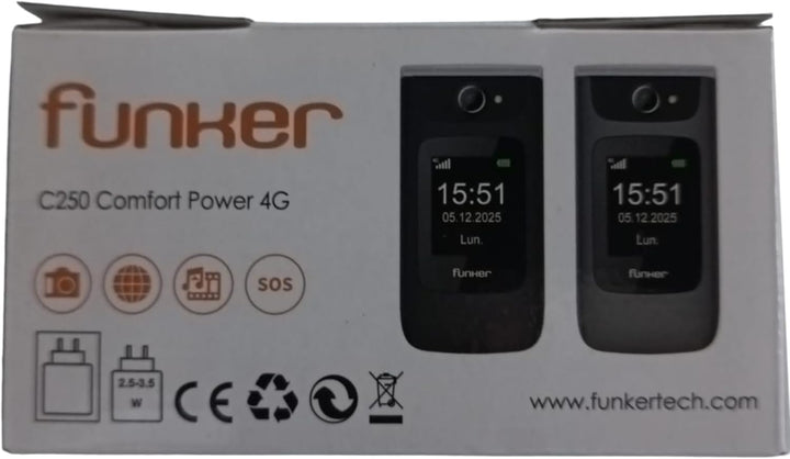 Funker C250 Comfort Power 4G Klapphandy für Senioren, Ladestation, kontrastreiche Tastatur, SOS-Tast