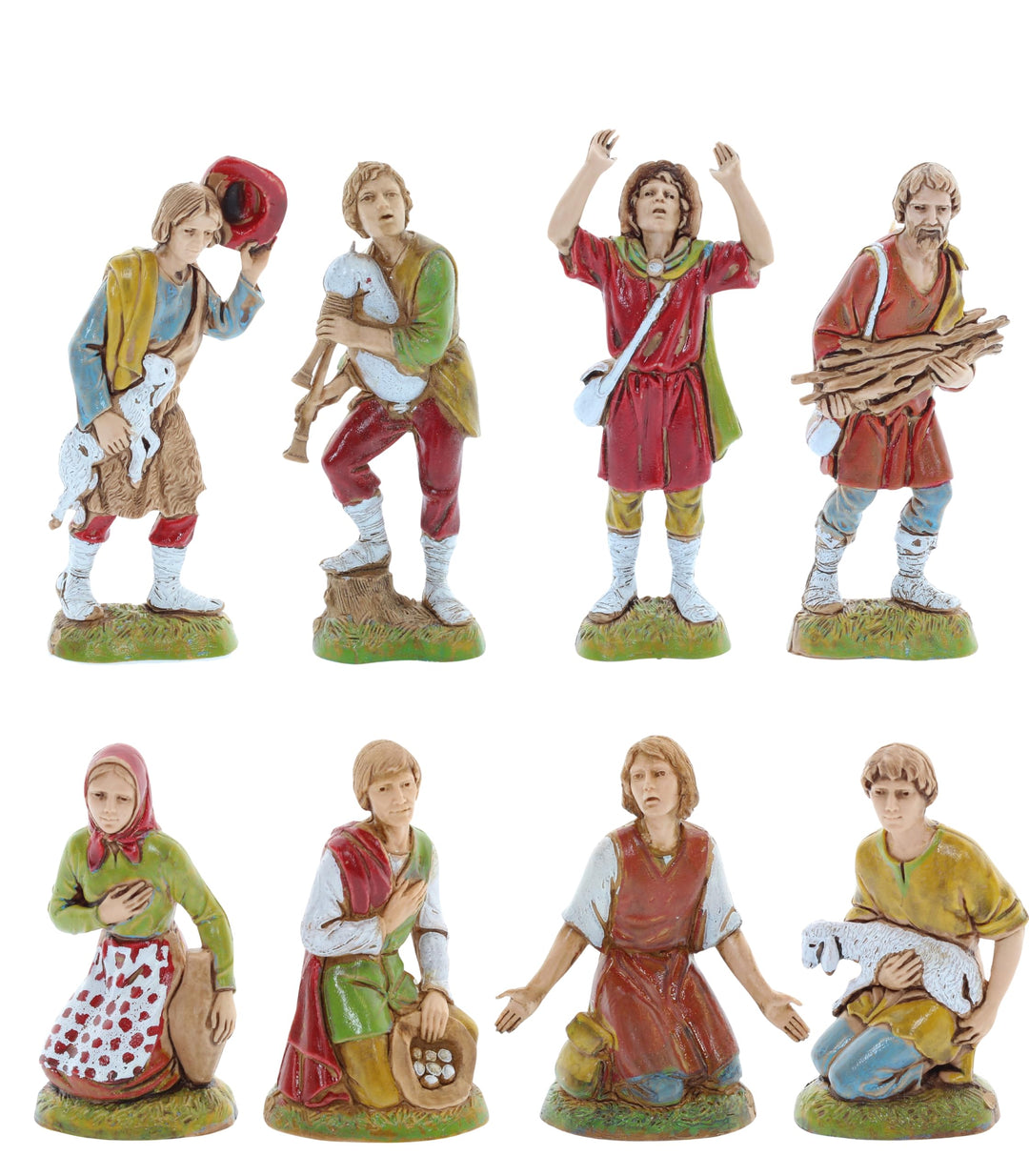 Moranduzzo Set 8 Hirten für Krippe 10 cm Massstab 1:20 - Unzerstörbare Krippenfiguren - Stil 700', H