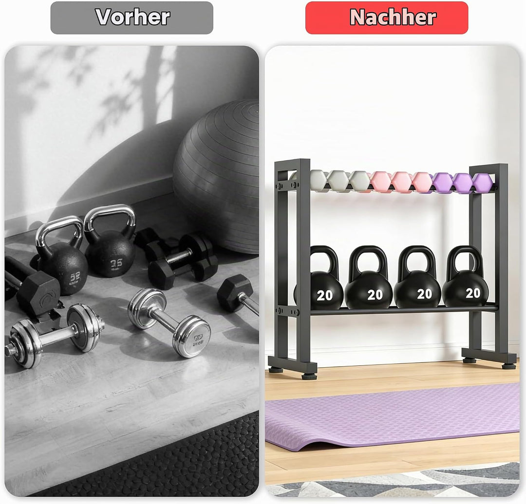 Verstellbarer 2-stufiger Hantelständer, 120kg Tragfähigkeit, Kompakter Heimfitness-Organizer für Han