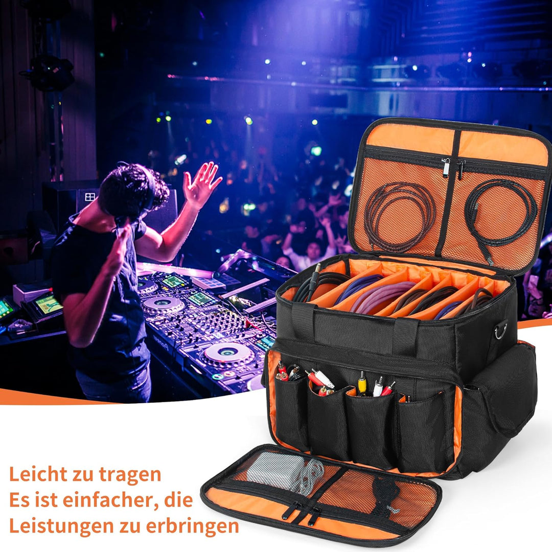 OUUTMEE DJ Tasche, DJ Cable File Bag, verstellbaren Trennwänden und Zwei separaten Taschen, 35 * 30