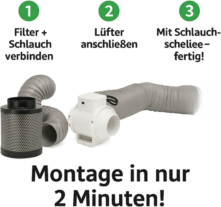 Weedness Grow Abluft Aktivkohlefilter Set 405-520 m³ Belüftungsset - Indoor Anbau Lüftungsset Rohrve