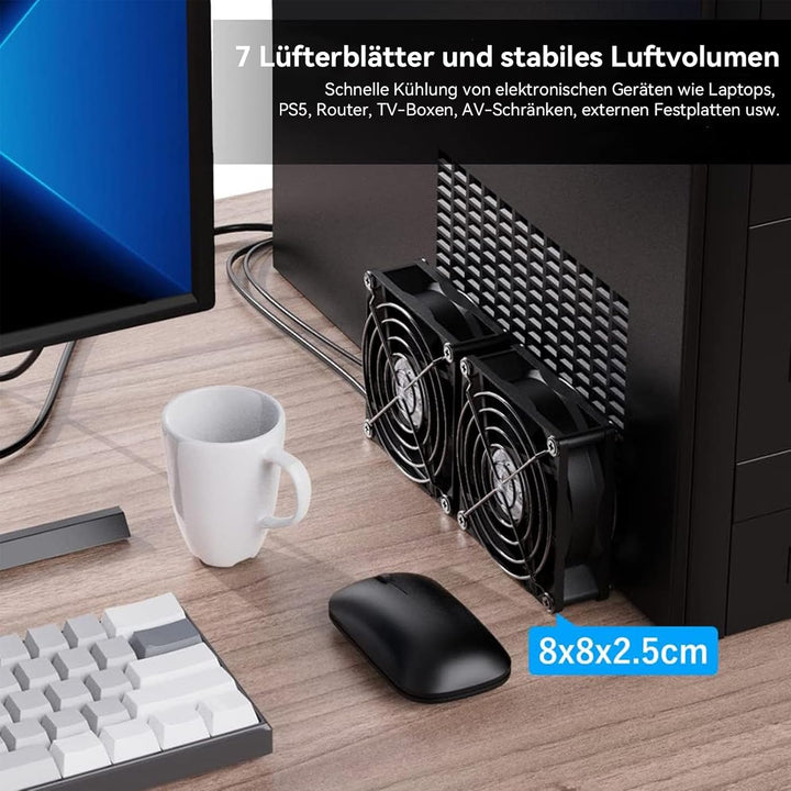 ELUTENG Doppel PC Lüfter USB 80mm mit 3 Geschwindigkeit Einstellbar 8cm Computer Lüfter USB 2 in 1 M