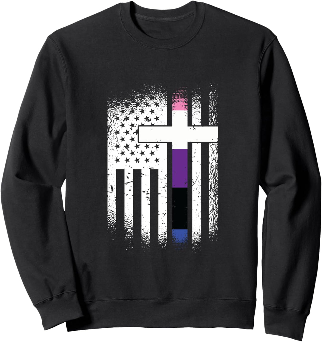 American Flag Cross LGBT-Q Genderfluid Pride Christian Ally Sweatshirt