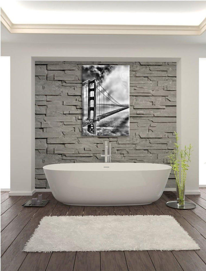 Pixxprint Monocrome, Golden Gate Bridge San Francisco, Format: 100x70 auf Leinwand, XXL riesige Bild