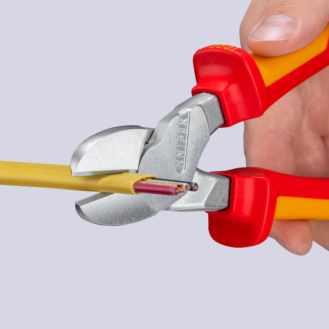 Knipex Kraft-Seitenschneider verchromt, isoliert mit Mehrkomponenten-Hüllen, VDE-geprüft; mit Befest