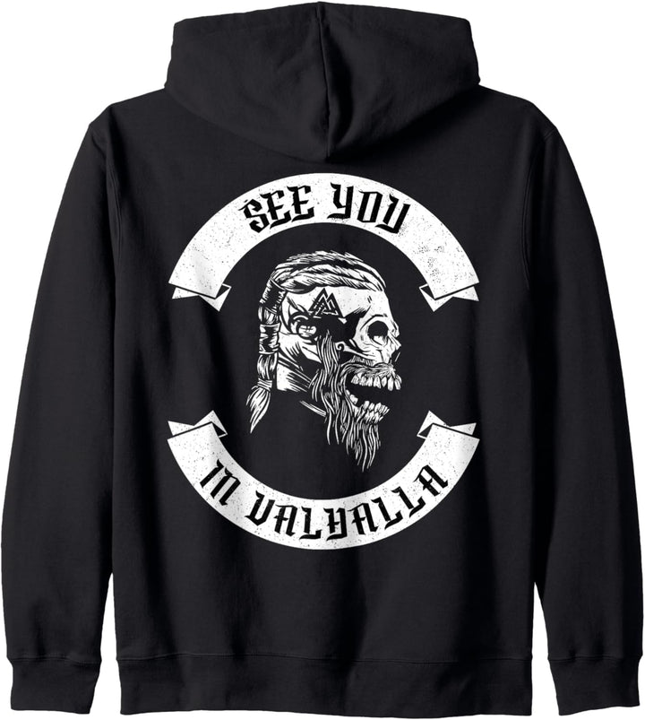 See You In Valhalla Wikinger Odin Totenkopf Valhalla Spruch Kapuzenjacke