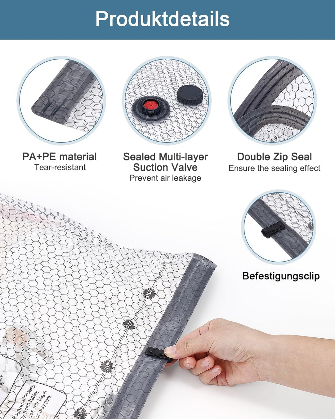 Vakuumbeutel für Kleidung bettdecken, 6 Stück(3 Gross 60x50cm & 2 x Mittel 60x40cm & 2 Kleine 50x40c