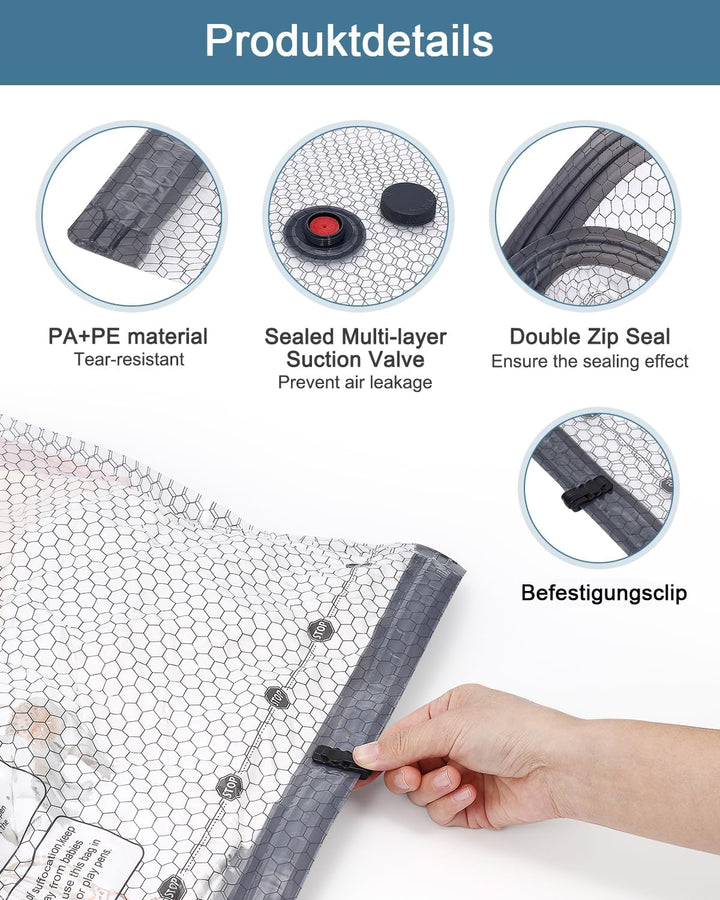 Vakuumbeutel für Kleidung bettdecken, 6 Stück(3 Gross 60x50cm & 2 x Mittel 60x40cm & 2 Kleine 50x40c