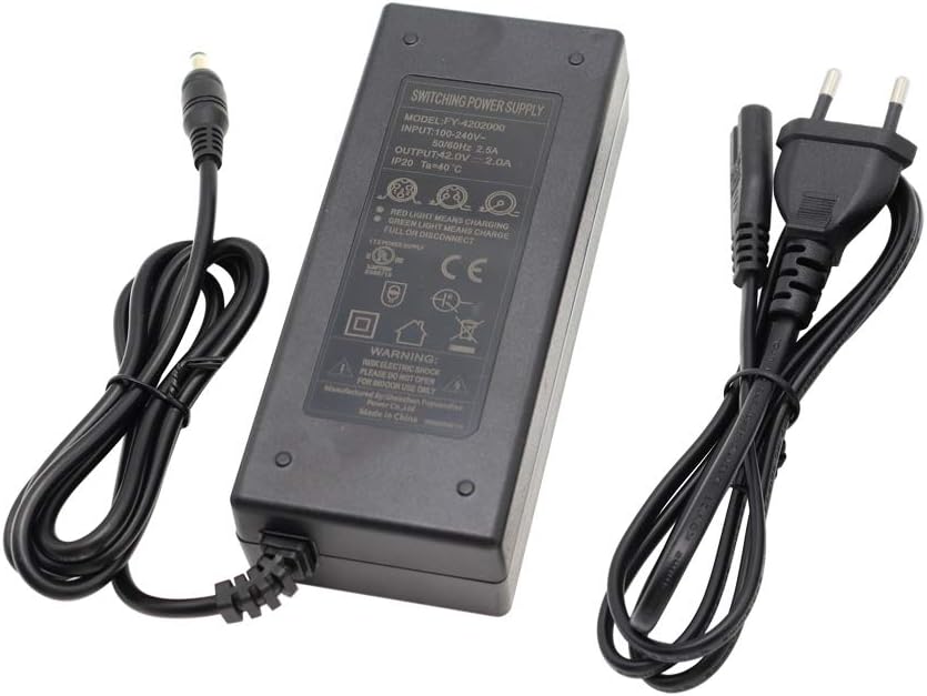 Abakoo Netzteil Ladegerät Ladekabel 42V 2A für 36V 10Ah XH370-10J Akkus mit 5,5mm x 2,5mm Rundstecke